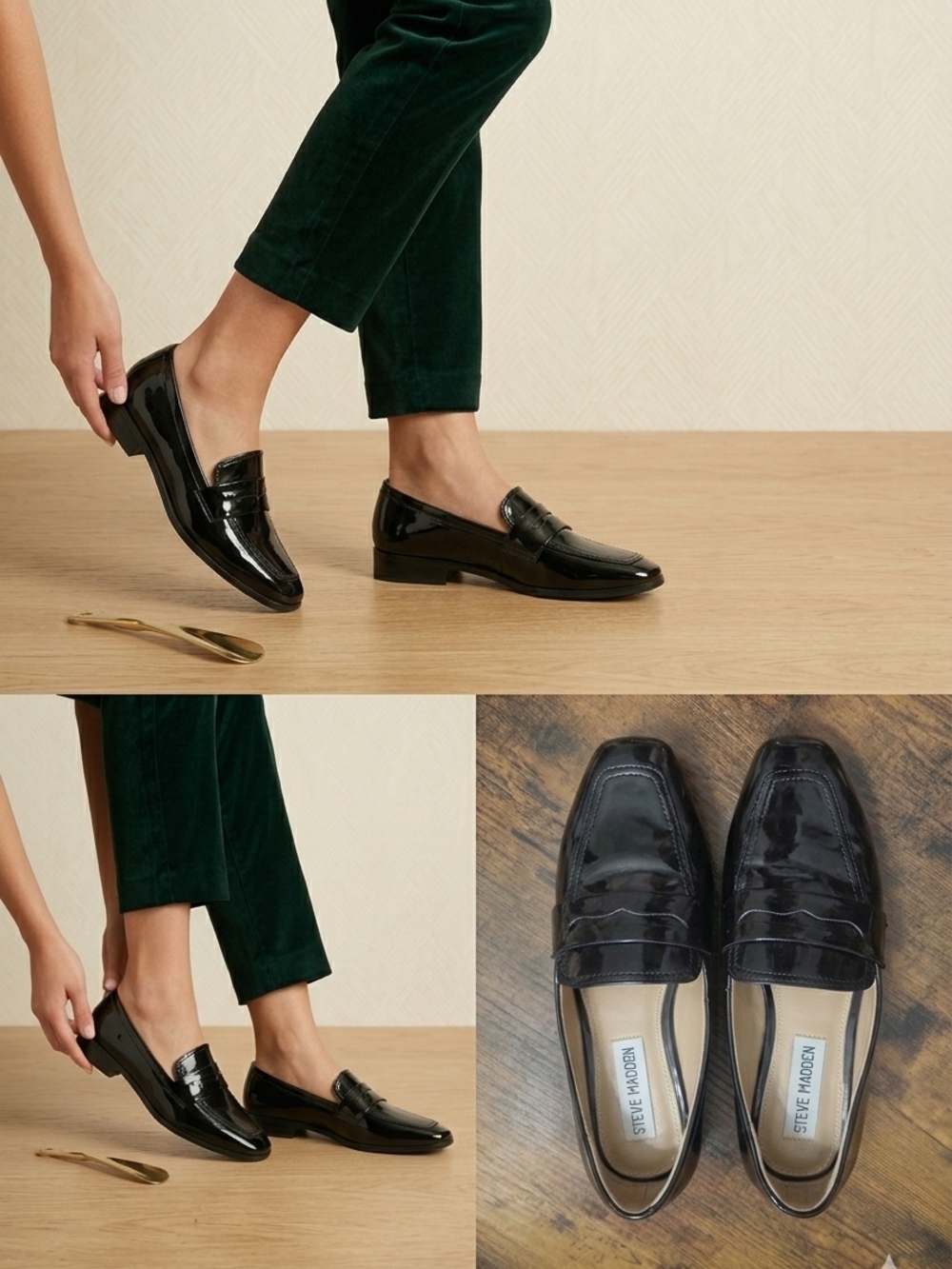 Steve Madden Black Patent Penny Loafers - Glossy Finish